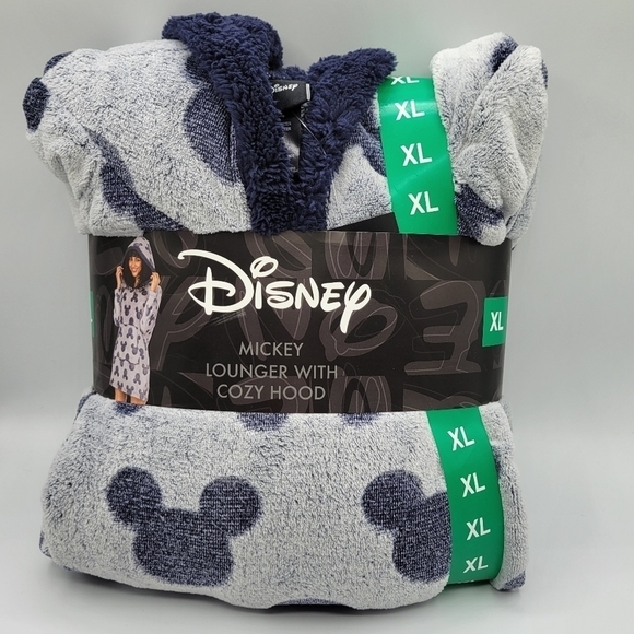 Disney Mickey Mouse Fleece Lounger Sherpa Hood Dark Blue XL - Picture 6 of 13